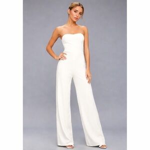 Lulus Edith Cream Strapless Wide-Leg Jumpsuit Size Small